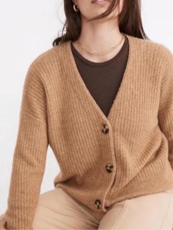 Madewell Sweaters - Madewell Womens Cameron Ribbed Cardigan Sweater in Warm Camel Brown Size M